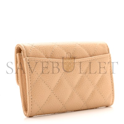 CHANEL CAVIAR QUILTED FLAP CARD HOLDER WALLET BEIGE AP0214 (11.3*7.5*2.5cm)